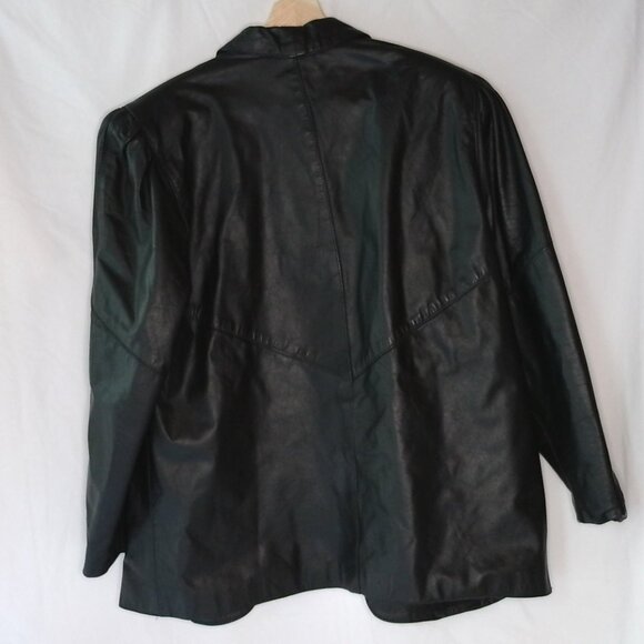 Fairfax & Kent vintage black leather puff sleeve and shoulder pads coat size 1X - Picture 2 of 7